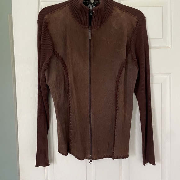Brown zip suede sweater jacket - Size L - Picture 1 of 6